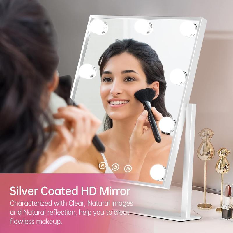 Lighted makeup mirror, lighted Hollywood vanity mirror, touch control bedroom 3 color lighting modes, adjustable 360° rotation Compact Gift