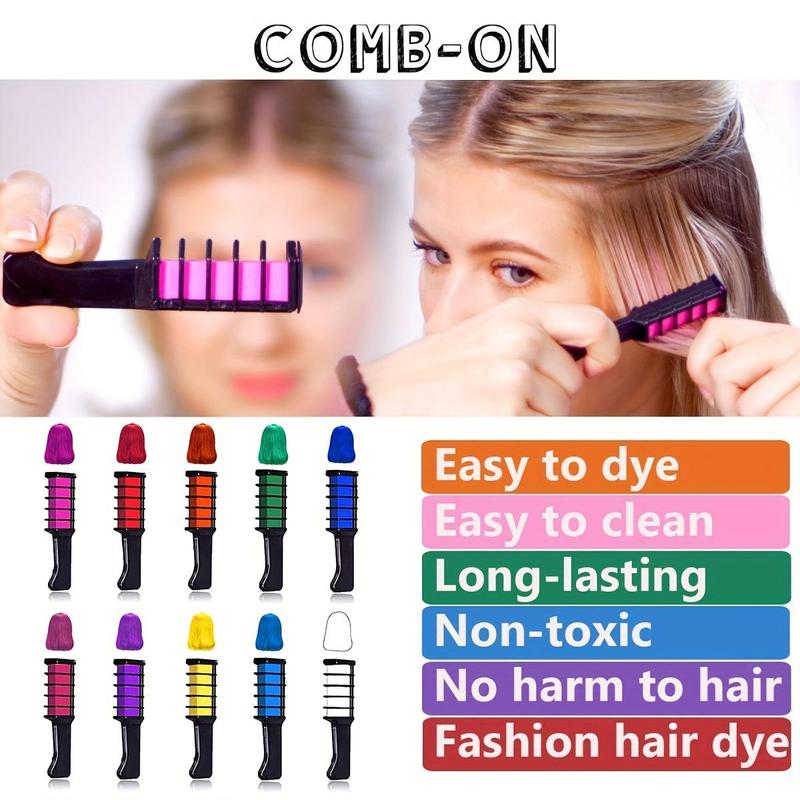 Set of 10 Vibrant Temporary Hair Chalk Combs for Everyday Parties And Cosplay, Easily Washable, Lasts Over 24 Hours, Safe for Natural Hair Color, Perfect for Instant Hair Dyeing for Events Like Halloween And Christmas.