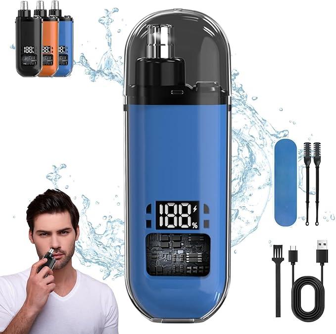 Nose Hair Trimmer for Men,Painless Eyebrow Facial Hair Shaver, Rechargeable,  LED Display, Waterproof Dual Edge Blades, Portable, Easy Cleaning Comfort