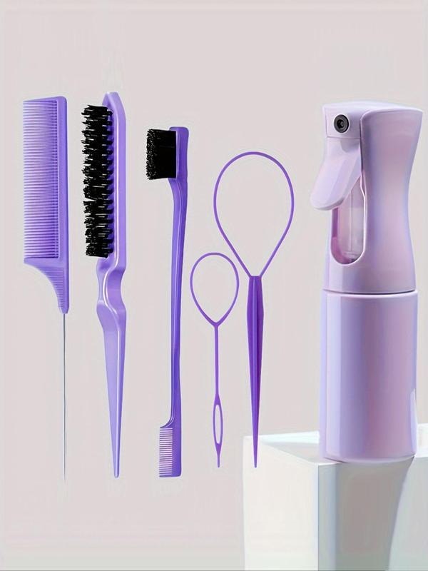 Hair Styling Kit for Salon, 6 Counts Hair Styling Tool Set, Including Brush Set, Spray Bottle, Braiding Tool, Rat Tail Comb, Suitable for All Hair Types, Hair Salon Tools & Accessories