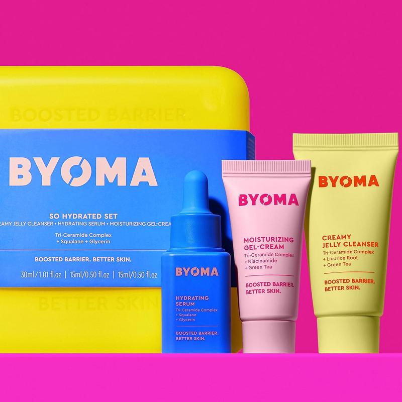 BYOMA So Hydrating Set - Barrier Repair Skincare Set - Creamy Jelly Cleanser, Hydrating Face Serum & Ceramide Face Moisturizer for Dry Skin - Anti Wrinkle, Alcohol Free Skin Care - 30ml, 15ml, 15ml