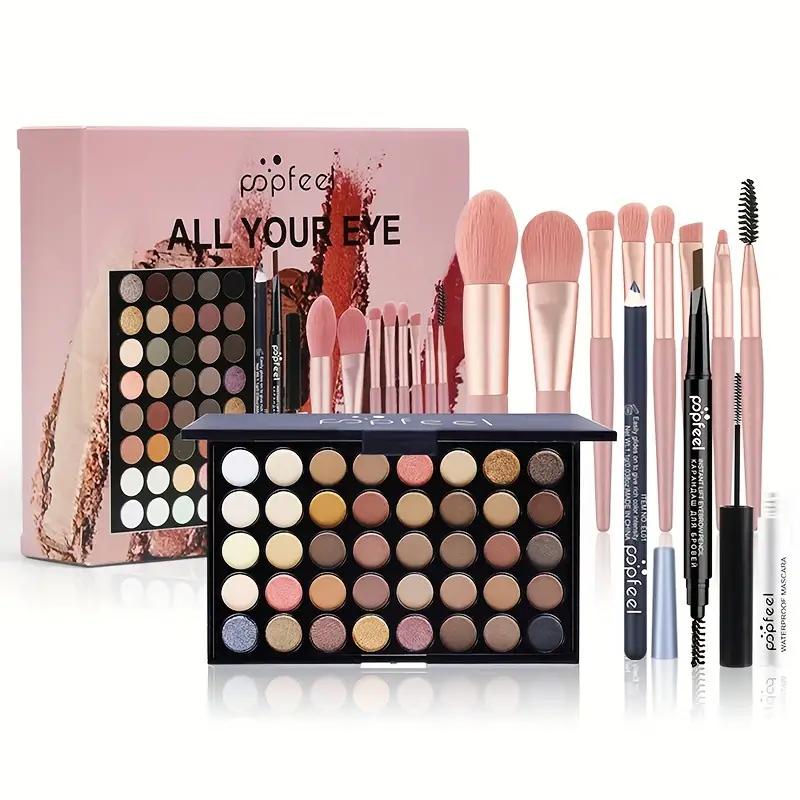 40-Color Eye Shadow Palette with Makeup Tools Eyeshadow Set Brush Eyeliner, Women cosmetic brushes eyebrow pencil full collection makeup kit