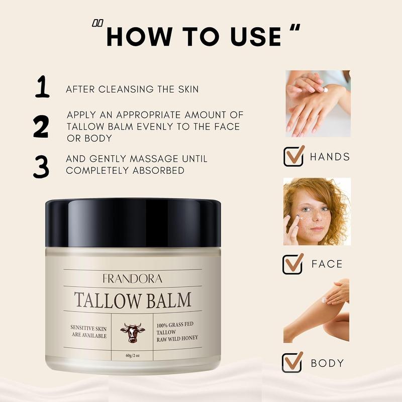 Beef Tallow and Honey Balm for Skin, All-Natural Moisturizer, Hydrating Tallow Balm with Raw Honey and Beeswax, Grass-Fed Beef Tallow & Raw Wild Honey Blend