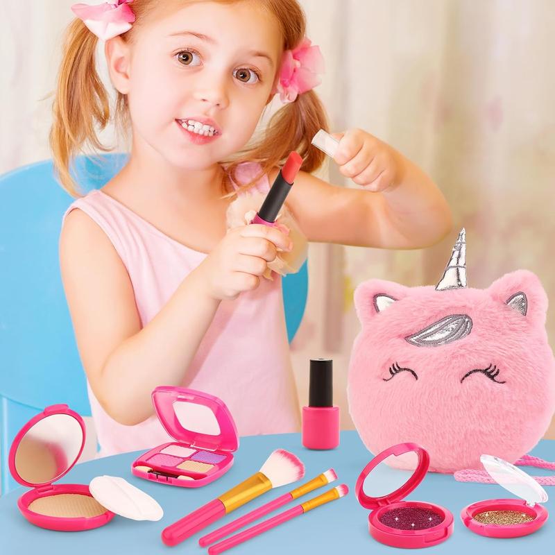 Christmas gift Pretend Makeup Kit for Girls – Unicorn Princess Purse Play Set, Toddler Toys & Gifts for Kids Ages 3-8, Fake Makeup