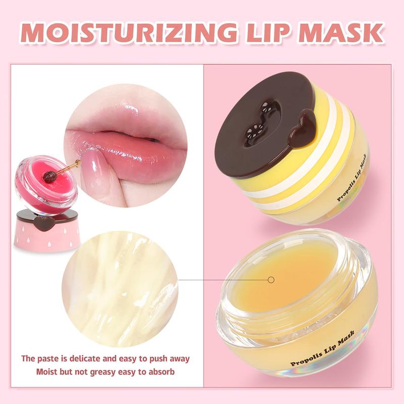 4 PCS Bee Lip Balm Honey Pot, Honey&Strawberry&Watermelon& Apple Lime Lip Mask Propolis Moisturizing Lip Balm Lip Care, Sleeping Lip Mask Hydrating Prevention Dry & Cracked Lips Moisture Moisturize