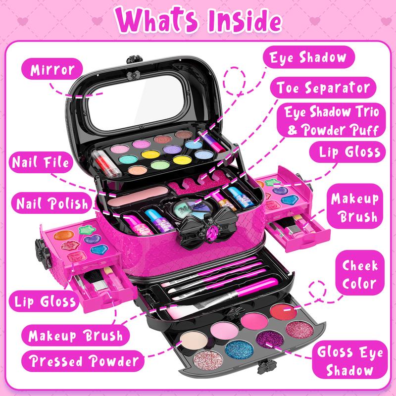 Kids Makeup Kit for Girl, Washable Makeup Girl Toys with Cosmetic Case, Play Real Princess Make Up Beauty Set Toys for 3 4 5 6 7 8 9 10 11 12 Year Old Girls Toddlers Kids Birthday Gifts