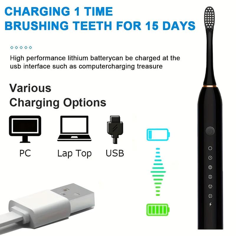 Electric Toothbrush Set, 1 Box Waterproof Rechargeable Toothbrush & Replacement Brush Heads, Oral Care Product for Adults,  Electric Toothbrush