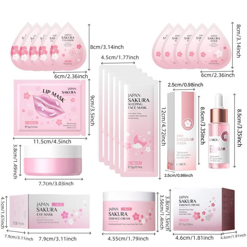 Comfort Cherry Blossoms Skin Care Kit, 24pcs set Facial Cleansing Hydrating and Nourishing Kit, Moisturizing Skin Care Set for Women, Skin Care Products