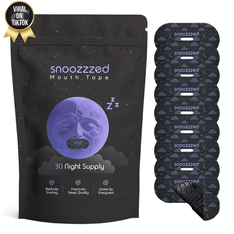 snoozzzed Mouth Tape for Sleeping - (30 Night Supply) Reduces Snoring, Restful Sleep, Hypoallergenic Sleep Aid Comfort, Skincare Mouthtape Mask