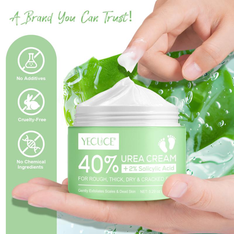 YECUCE Urea Cream 40% plus Salicylic Acid 2% - Foot Cream and Hand Cream Maximum Strength with Hyaluronic Acid Moisturizing, Tea Tree, and Aloe Vera For Deep Moisturizes,  Hydrate Callus Remover and Soften For AIl Skin Types