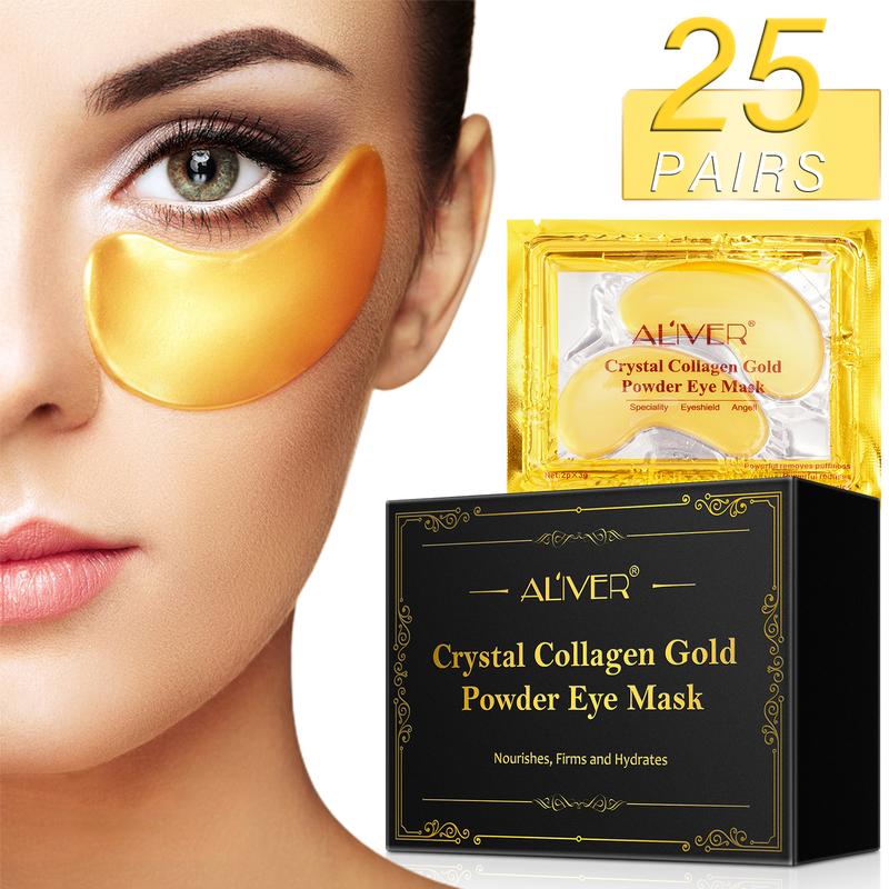 ALIVER 24K Gold Collagen Eye Masks (25 Pairs)-Under Eye Patches for Dark Circles and Puffiness, Bags, Wrinkles