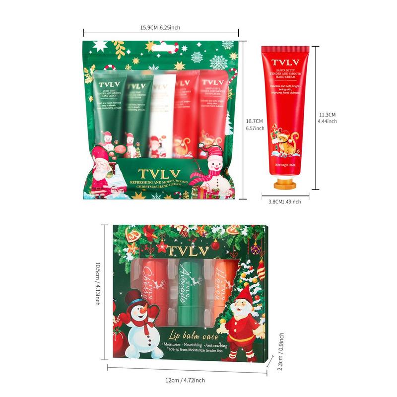 Christmas Limited Edition Hand Cream & Lip Balm Set, 10pcs Moisturizing Hand Cream & 6 Counts Lip Balm, Hydrating Hand Care & Lip Care Product