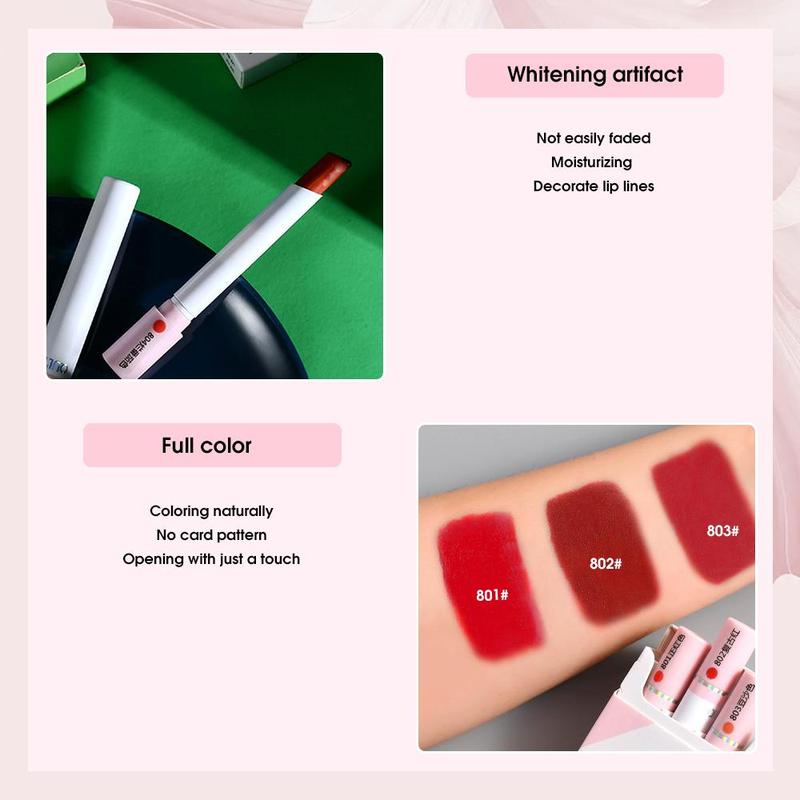 Long-lasting Matte Lipstick Set, 3pcs set Moisturizing Velvet Matte Lipstick, Portable Lip Makeup for Women, Summer Gift