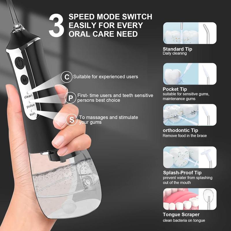 Water Flosser Cordless Portable Dental Oral Irrigator for Teeth Cleaning with 5 Replaceable Jet and 350ml Water Tank Rechargeable Waterproof Teeth Cleaner Picks for Home Travel Gift Ideas