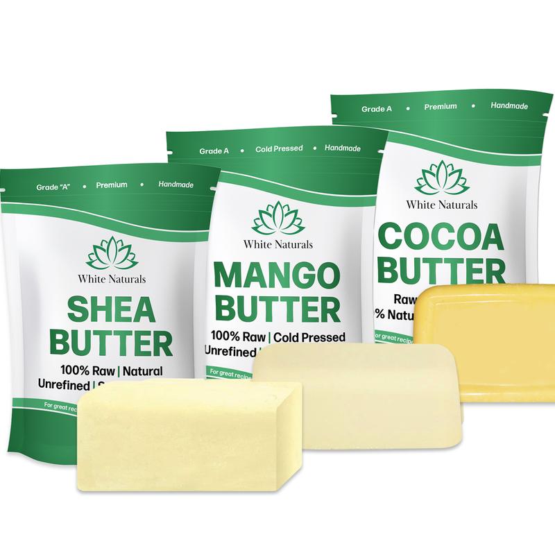 Shea Butter, Mango Butter, Cocoa Butter set – Each Butter is 1lb, Organic and Raw Butters