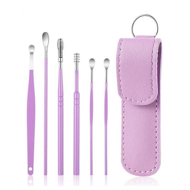 6pcs Ear Wax Cleaner Tool Set with Storage Bag, Ear Cleaning Tool, Ear Spoons Ear Picks Curette, Ear Wax Remover Tool for Adults, Portable Earwax Cleaning Supplies, Daily Ears Clean Tool Set