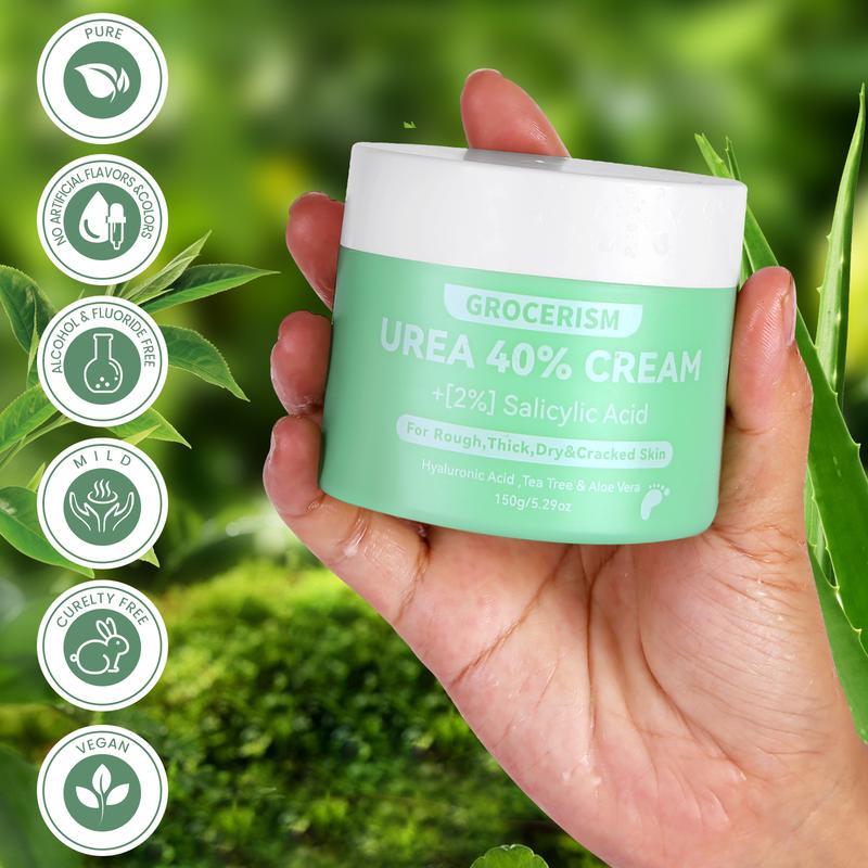 [Merry Christmas] Grocerism Urea Cream 40 Percent For Feet Plus 2% Salicylic Acid 5.29 oz, Foot Cream and Hand Cream Maximum Strength with Hyaluronic Acid, Tea Tree, and Aloe Vera For Deep Moisturizes, Callus Remover and Soften All Skin Types, Hydrating