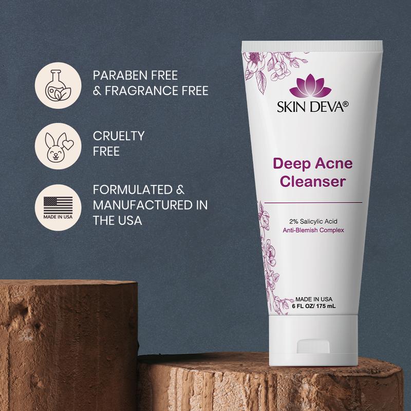 Skin Deva Deep Acne Cleanser | 2% Salicylic Acid | For normal to oily skin type | Unblock Pores, Reduces Blackheads, Pimples & Excess Oil | 175 ml Facial Skincare