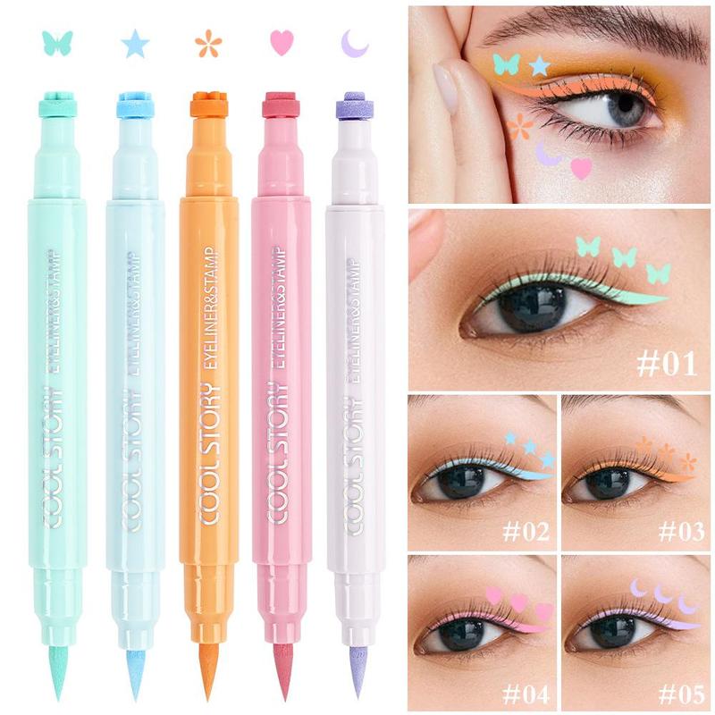 2 in 1 Stamp Eyeliner Set, 5 Counts set Long Lasting Eyeliner, Quick Drying Eyeliner Pen, Eye Makeup Tool for Women & Girls