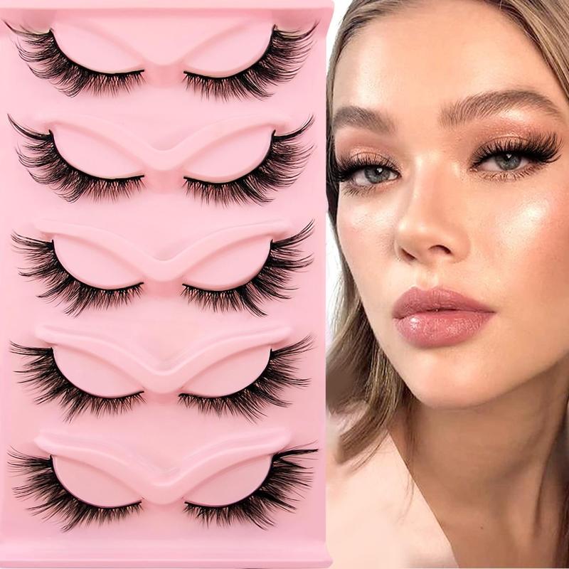 Cat Eye Style False Lash Clusters for 5 Pairs Wispy Cluster Lashes Strip Lashes for Women Girls, Individual Lashes Kits