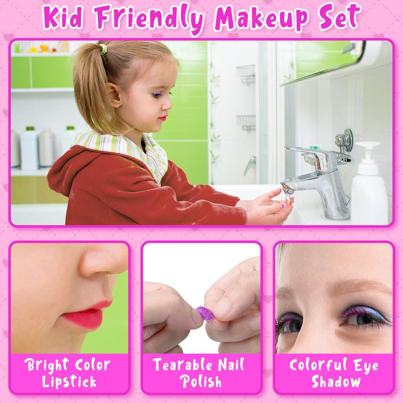 Kids Makeup Kit for Girl, Washable Makeup Girl Toys with Cosmetic Case, Play Real Princess Make Up Beauty Set Toys for 3 4 5 6 7 8 9 10 11 12 Year Old Girls Toddlers Kids Birthday Gifts