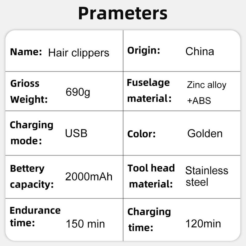 Rechargeable Hair Clipper with Charging Cable & Cleaning Brush & Operation Instructions, Professional Hair Trimmer for Men