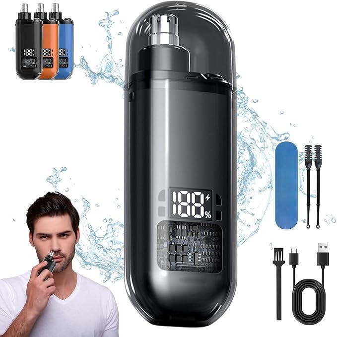 Nose Hair Trimmer for Men,Painless Eyebrow Facial Hair Shaver, Rechargeable,  LED Display, Waterproof Dual Edge Blades, Portable, Easy Cleaning Comfort