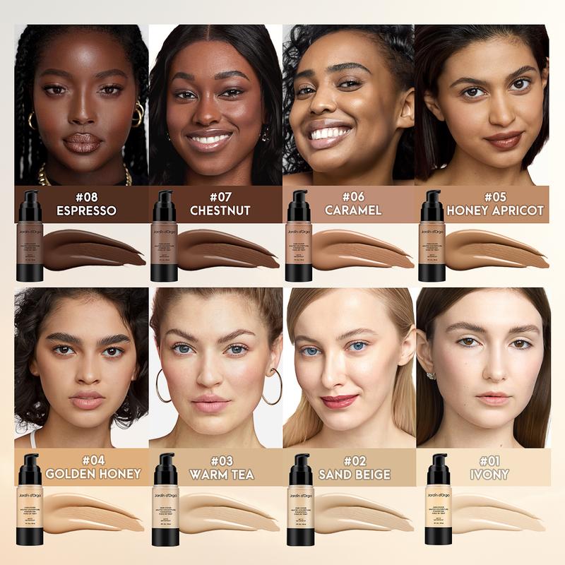 Jardin d'Orga Foundation - Matte Flawless Liquid Foundation with Full Coverage Concealer - 8 Shades - Waterproof Moisturizer Makeup Cosmetic Moisture