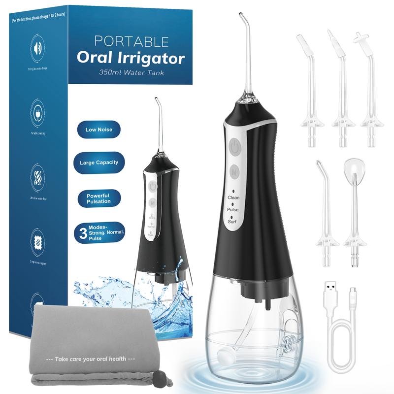 Water Flosser Cordless Portable Dental Oral Irrigator for Teeth Cleaning with 5 Replaceable Jet and 350ml Water Tank Rechargeable Waterproof Teeth Cleaner Picks for Home Travel Gift Ideas