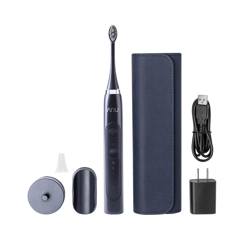 ARU Sonic Toothbrush Starter Kit: Oral Cleansing w  Travel Case, Mirror Mount, Charging Base | Ultra-Soft Bristles for Sensitive Teeth, ADA Approved