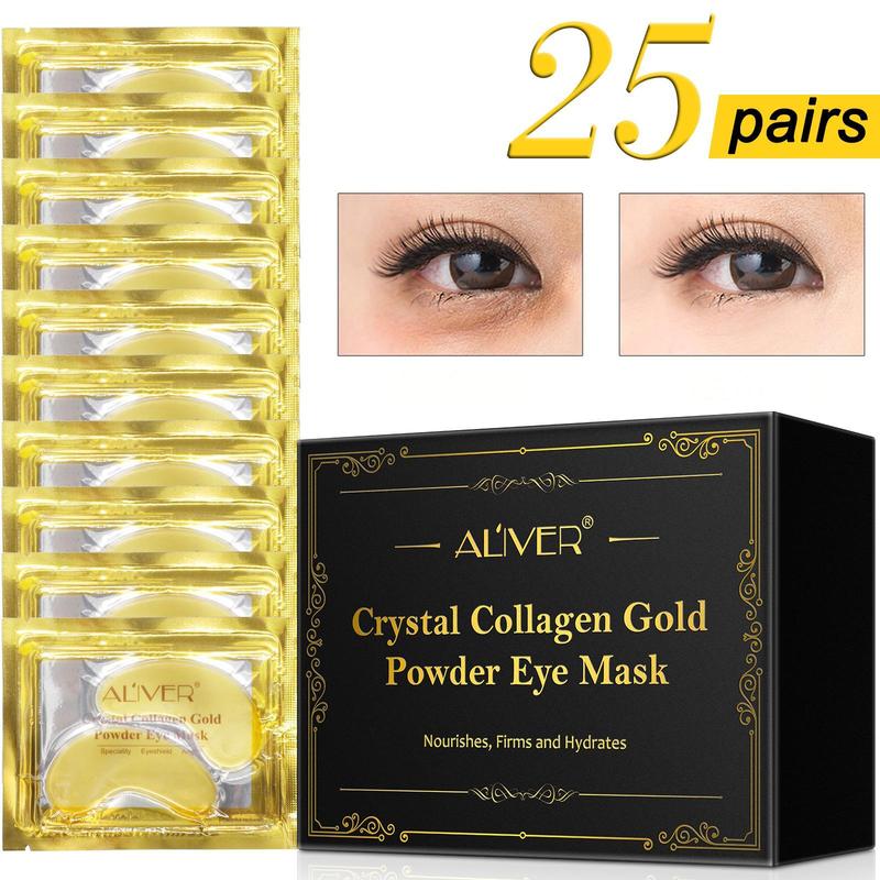 ALIVER 24K Gold Collagen Eye Masks (25 Pairs)-Under Eye Patches for Dark Circles and Puffiness, Bags, Wrinkles