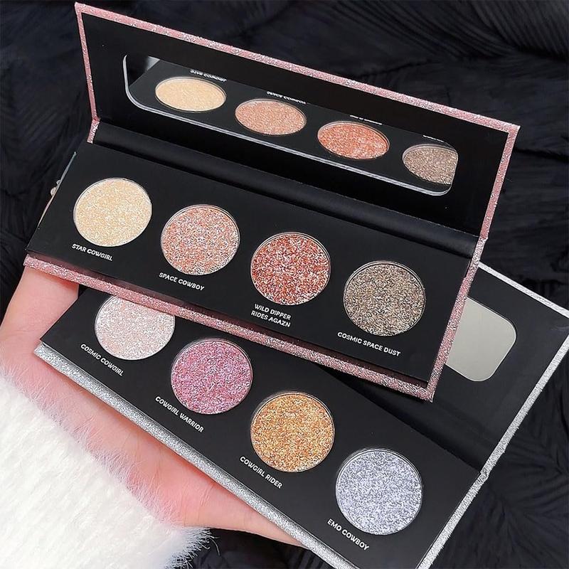 4 Colors Highlight Silver Gold Eyeshadow Palette - Cruelty-Free and Vegan Formula for Professional Makeup