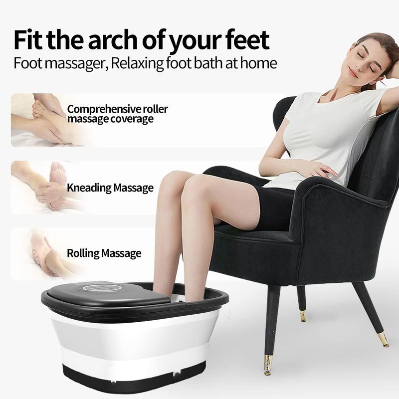 Electric Collapsible Foot Spa with Heat, 16 Massage Roller Pedicure Foot Soaker Tub for Tired Feet, Deep Tissue Foot Bath Massager, Remote Control, Temperature Control, Bubbles, Pumice Stone, Red Light, Timer