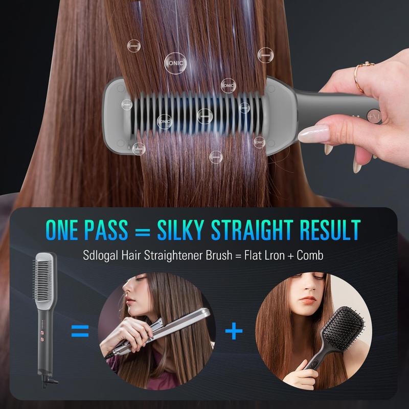  Hair Straightener Brush, Hair Straightener Comb Straightening Brush for Women, with 5 Temps & Fast Heating, Easy and Fast Salon-Style, Built-in Double Ionic Generators-(Black) Comfort