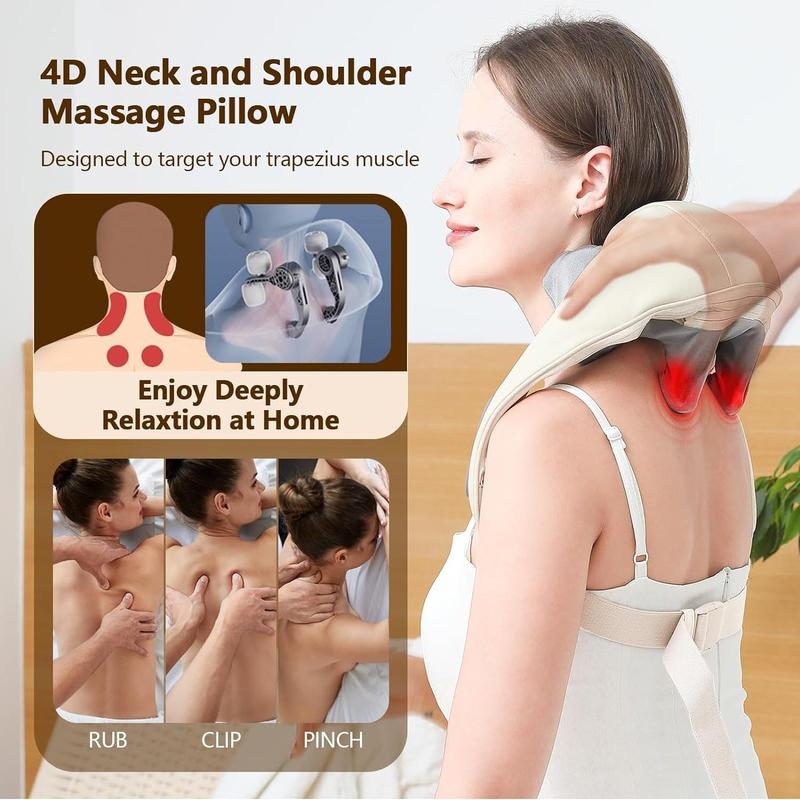 Neck and Shoulder Massager, Back Massager with Heat, Deep Kneading Electric Massage Pillow for Neck, Back Shoulder Foot Body, Christmas Gift, Back Neck Massager