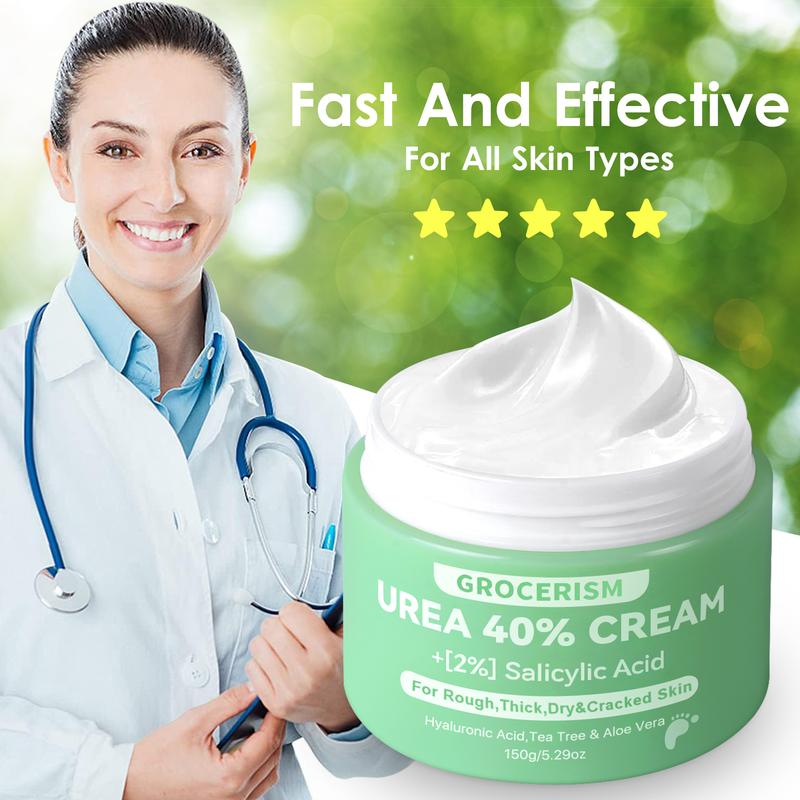 [Merry Christmas] Grocerism Urea Cream 40 Percent For Feet Plus 2% Salicylic Acid 5.29 oz, Foot Cream and Hand Cream Maximum Strength with Hyaluronic Acid, Tea Tree, and Aloe Vera For Deep Moisturizes, Callus Remover and Soften All Skin Types, Hydrating