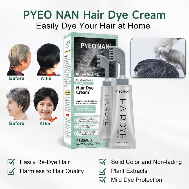 Natural Plant Extract Unisex  PYEONAN Hair Dye Comb Without Bleaching, Instant 2 in 1 + Grey Hair Coverage and Haircare -Herbal Ingredients Hair Color 2.8Oz.  80g