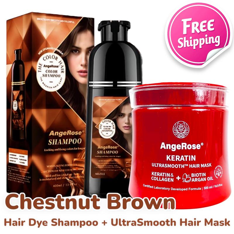 AngeRose Hair Color Shampoo New Packaging, Instant Grey Coverage, Available in Wine Red, Chestnut Brown, Nature Black and Purple, Perfect Gift for Women & Men, Gentle Hair Dye Salon Haircare