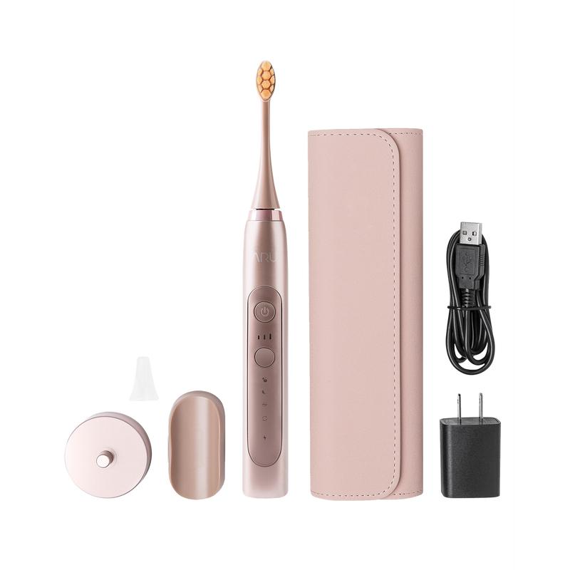 ARU Sonic Toothbrush Starter Kit: Oral Cleansing w  Travel Case, Mirror Mount, Charging Base | Ultra-Soft Bristles for Sensitive Teeth, ADA Approved