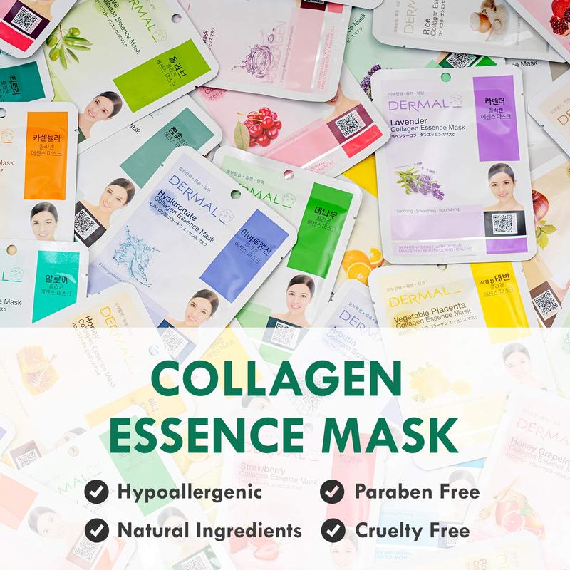 24 Combo Pack A Collagen Essence Face Mask - Hydrating & Soothing Facial Mask with Panthenol - Hypoallergenic Self Care Sheet Mask for All Skin Types