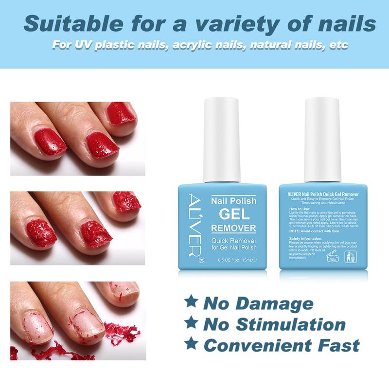 ALIVER Gel Nail Polish Remover, Easily & Quickly Remove Gel Nail Polish, No Need for Foil, Soaking or Wrapping, Protect Your Nails-15 ml