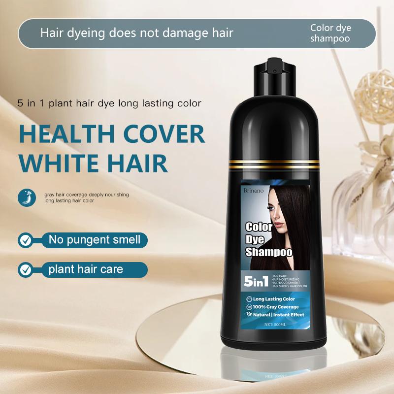 Brinano 5-in-1 Black Hair Dyeing Shampoo with Grey Coverage+100% Available in Multiple Colors with Herbal Ingredients for Hair Care and Moisturizing Hair Dyes. It does not harm the skin, has no irritating odor, and is easy to operate Haircare Bowl Plant