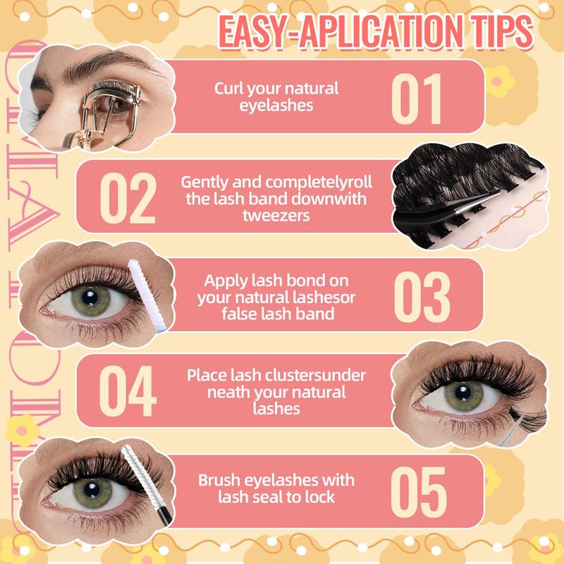 Natural Look Eyelash Extensions Kit, 464 Clusters Mixed Length & Style Individual False Eyelashes with Tools for Eyelashes Extensions, Eye Makeup Accessories for Women & Girls, Christmas, Christmas Gift