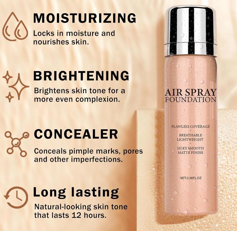 Airbrush Foundation Makeup Spray Full Coverage Foundation for Mature Skin,Long-lasting Airbrush Flawless Setting Spray,Waterproof Foundation for Smooth Radiant Skin (Natural Warm Porcelain)