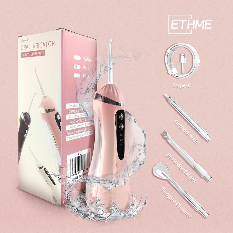 ETHME Black Friday Christmas Gift Portable Burst Pink Water Flosser Powerful Oral Rinse with 3 Cleaning Modes Cordless and Effective Tooth Cleaning