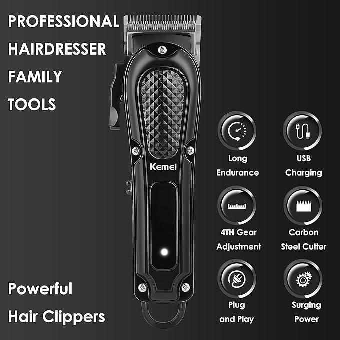 KEMEI Hair Clippers for Men, Professional Barber Clippers for Hair Cutting Cordless&Corded, rechargeable beard trimmer Adjustable Comfort