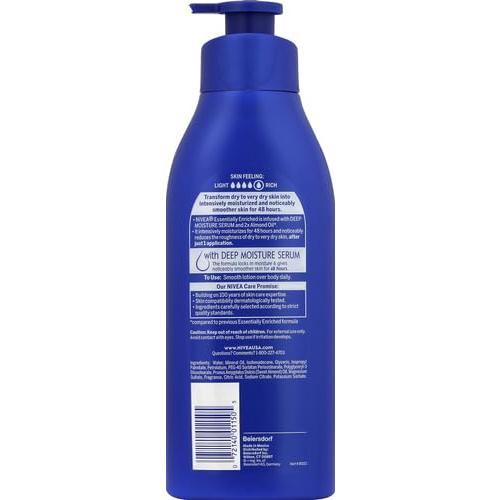 NIVEA Essentially Enriched Body Lotion for Dry Skin, 48-Hour Moisturizing Lotion with Deep Nourishing Serum and Almond Oil, 16.9 Fl Oz Pump Bottle