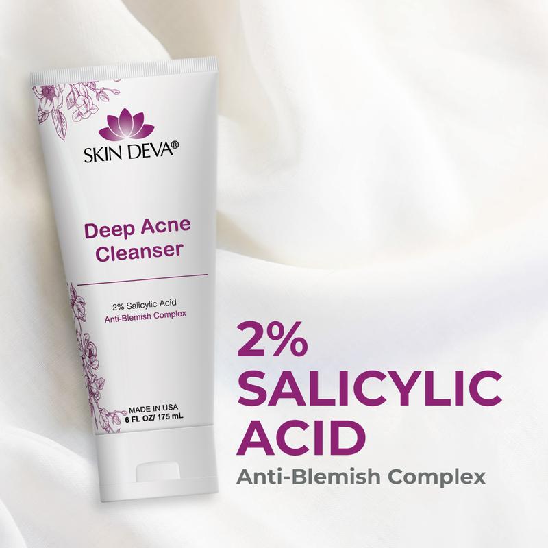 Skin Deva Deep Acne Cleanser | 2% Salicylic Acid | For normal to oily skin type | Unblock Pores, Reduces Blackheads, Pimples & Excess Oil | 175 ml Facial Skincare