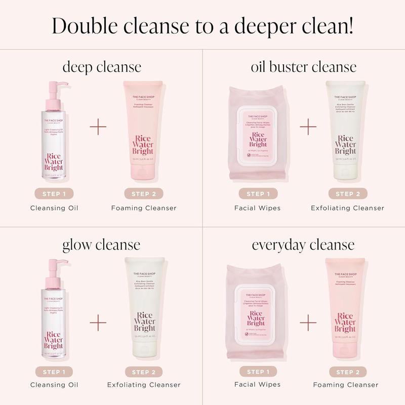 Rice Water Bright The Glow Cleanse Duo Double Cleansing Facial Cleanser for Radiant Skin - Skincare Foam Exfoliant