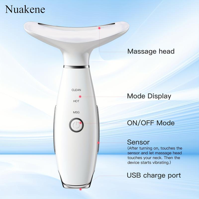 Rechargeable facial and neck massager with tri color LED and heating mode, neck and facial skin massage and care tool Comfort